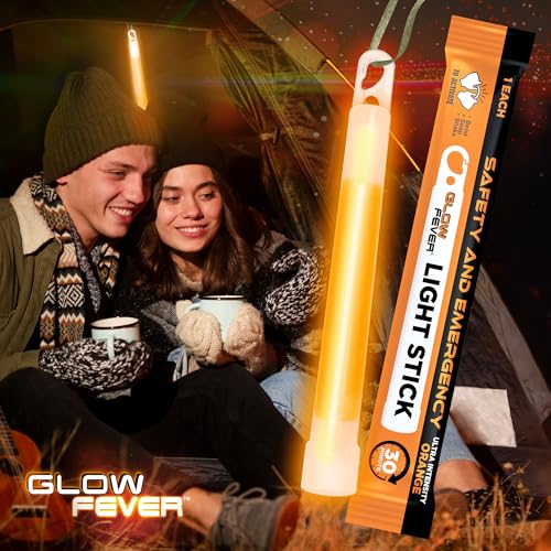 Glow Fever Super Bright Emergency Safety Military Grade Glow Sticks with 30 Minutes Duration. Great for Concerts Live Events, Camping, Dancing, Weddings and Summer Vacation (Orange, 10PCS)