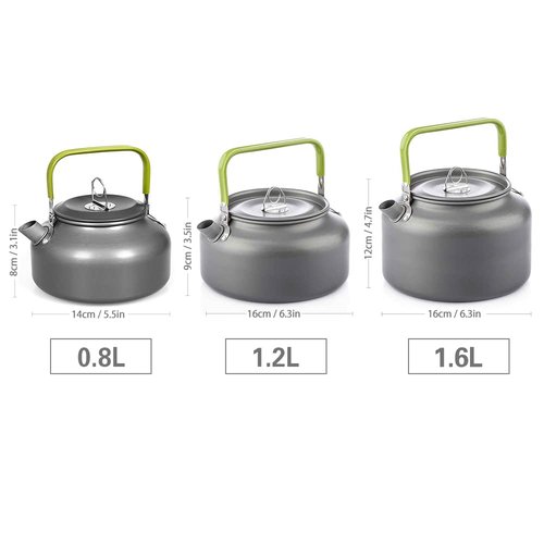Lixada Camping Kettle 0.8L/1.2L/1.6L for Boiling Water, Coffee Pot Tea Kettle Aluminum Alloy Teapot with Silicon Handle Carry Bag for Hiking Outdoor Picnic