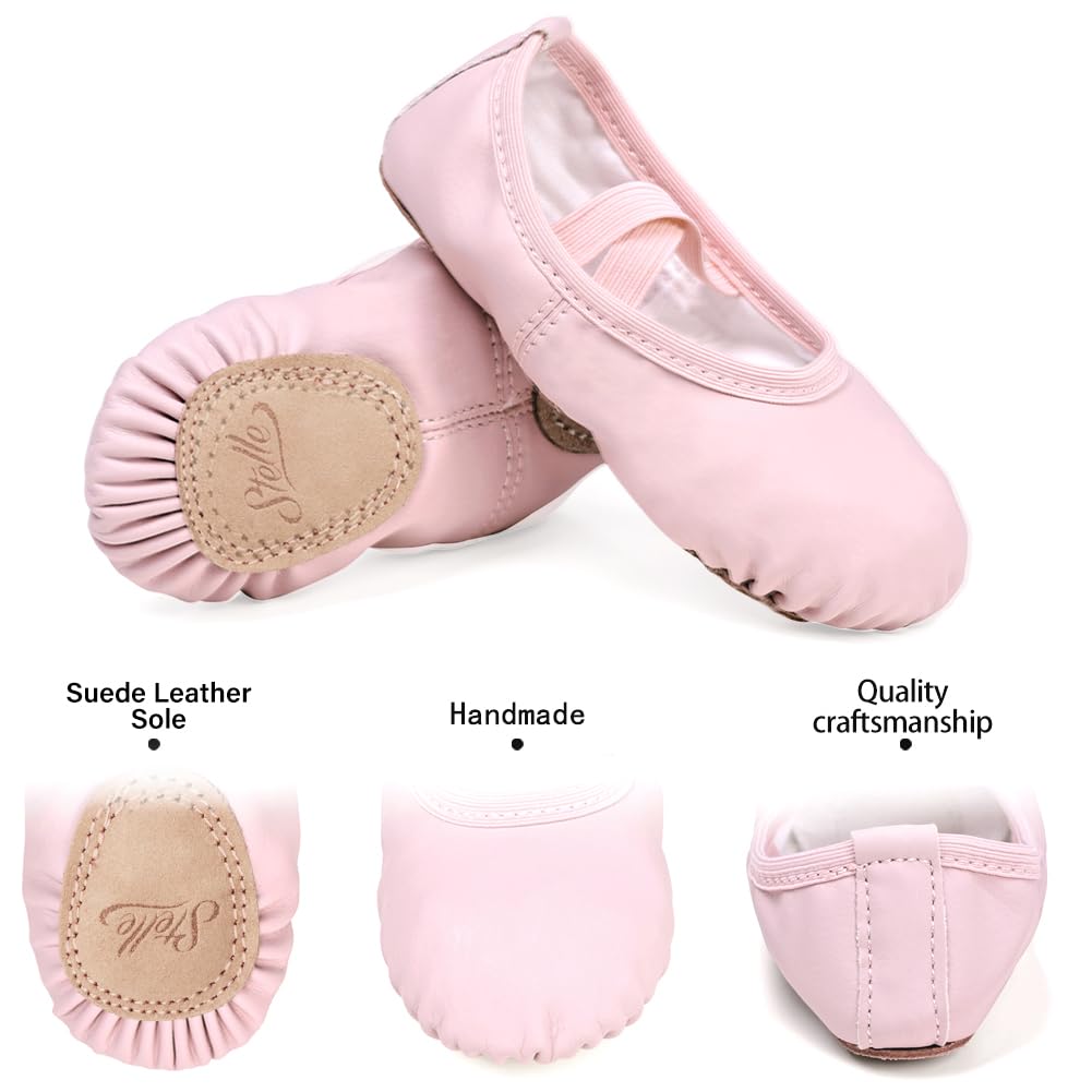 Stelle Ballet Shoes for Girls Toddler Ballet Slippers Soft Leather Boys Dance Shoes for Toddler/Little Kid/Big Kid(Pink, 4MB)
