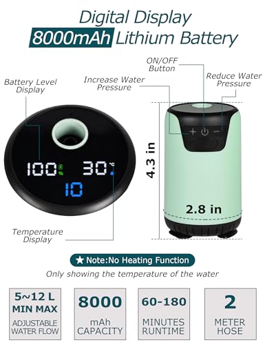 innhom Portable Camping Shower Pump with LED Display, 6000mAh Rechargeable, Green