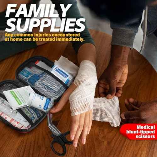 First Aid Kit for Travel, Car & Emergency Survival - Compact Waterproof Medical Supplies with Trauma Bandages,Burn Gel & Fever Cooling Patch, Portable for Camping,Hiking,Hunting,Sports,Dorm,Boat (Red)