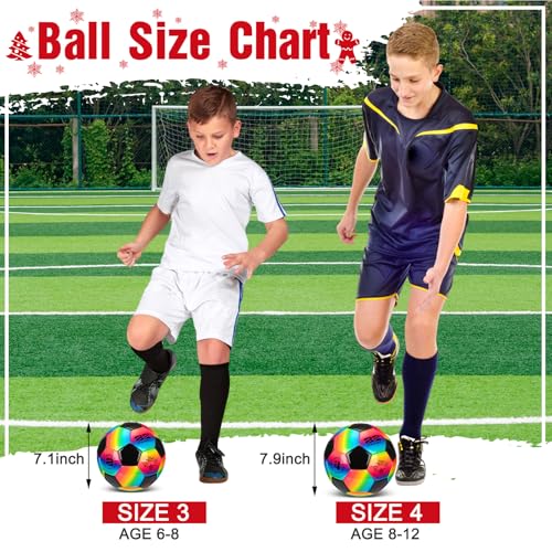 Rainbow Size 3 Soccer Balls - 2 Pack with Pump & Mesh Bags, Outdoor Play