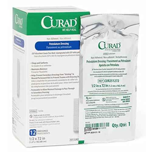 Medline CURAD Sterile Nonadherent Petrolatum Gauze Dressing, 1/2 Inch x 72 Inches, Ideal for Nondraining Wounds, Case of 72 Each
