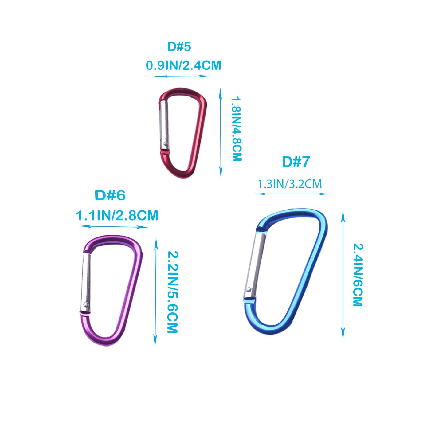 12Pcs Aluminum Carabiner D Ring, 1.8/2.2/2.4 Inch Lightweight D Shape Keychain Clip,Multipurpose D-Ring Carabiner Buckles (3 Sizes, 4 Pieces Each, Randomly Mixed with 4 Colors).