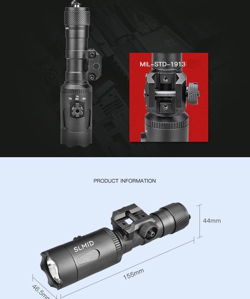 SLMID Laser Light Combo, 1200 Lumens Tactical Flashlight with Double Pressure Switch, 3 Programmable Modes, Green Beam Sight and Picatinny Mounted
