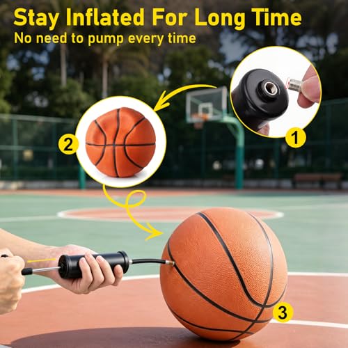 Size 7 Official Basketballs Bulk Set - 6 Rubber Indoor Outdoor Balls with Pump & Needles
