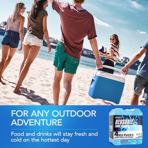 Jumbo XL Reusable Ice Packs for Cooler with Handle - Long Lasting Cooling 4 Pack