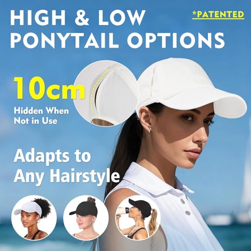 Women's Small-Medium Black UPF 50+ Cooling Ponytail Baseball Cap - Active Sun Hat