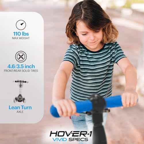 Hover-1 Vivid Folding Kick Scooter for Kids (5+ Year Old) | Features Lean-to-Turn Axle, Solid PU Tires & Slim-Design, 110 LB Max Load Capacity, Safe