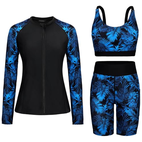Arolina Womens Long Sleeve Rash Guard Swim Shirt with Shorts Black Large