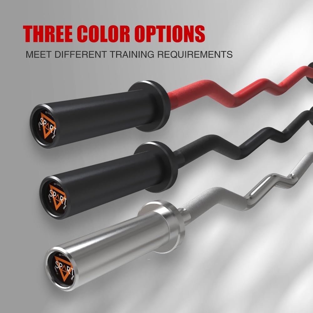 Olympic Barbell EZ Curl Bar, 47INCH/4FT Strength Training Curling Bar with Knurled Grip Black Barbell Bar for Weightlifting, Copper Sleeve Barbell for 2-inch Weight Plates, 500 LBS Capacity