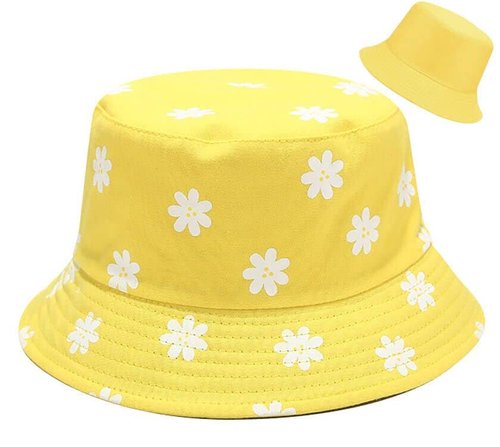 XYIYI Flower Yellow Bucket Hat Beach Fisherman Hats for Women, Reversible Double-Side-Wear