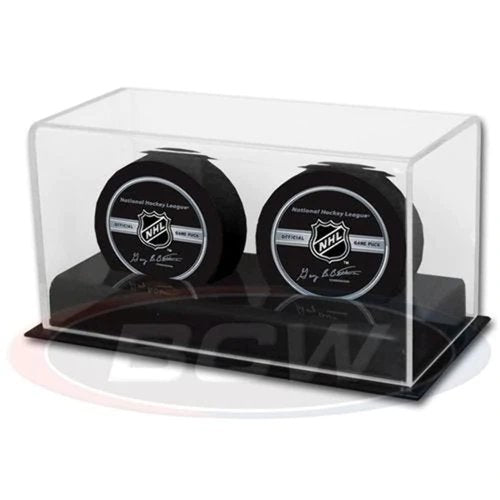 BCW Acrylic Hockey Puck Display Case - 2 Pack | Deluxe Puck Holder with Black Base & Clear Cover | Perfect for Regulation-Sized Hockey Pucks | High Clarity Acrylic