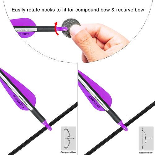 SOUFORCE 30" Purple Carbon Archery Arrows, Spine 500 with Removable Tips, Hunting Arrows Target Practice for Compound Bow and Recurve Bow, 12 Pcs