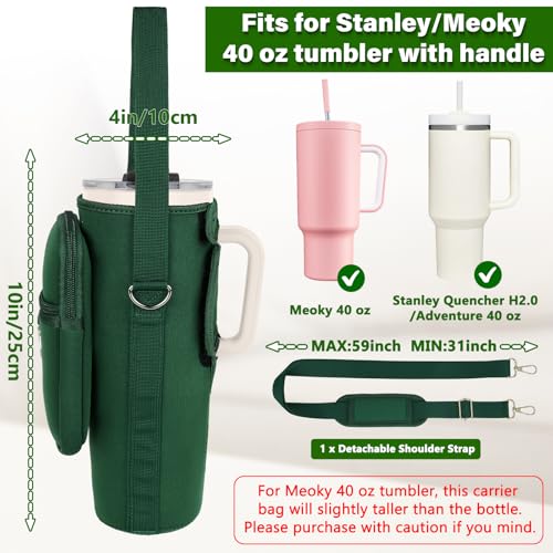 Water Bottle Carrier Bag with Phone Pocket Compatible with Stanley/Meoky 40 oz Tumbler with Handle,Water Bottle Holder Pouch with Adjustable Strap Compatible with Stanley Cup Accessories