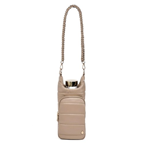 WanderFull® Original HydroBag® Vegan Leather, Fits Up to 32 oz Water Bottle Holder w/ 2 Straps, Hands-Free Crossbody Water Bottle Carrier Bag with Phone Pocket, Tumbler Accessories - Taupe