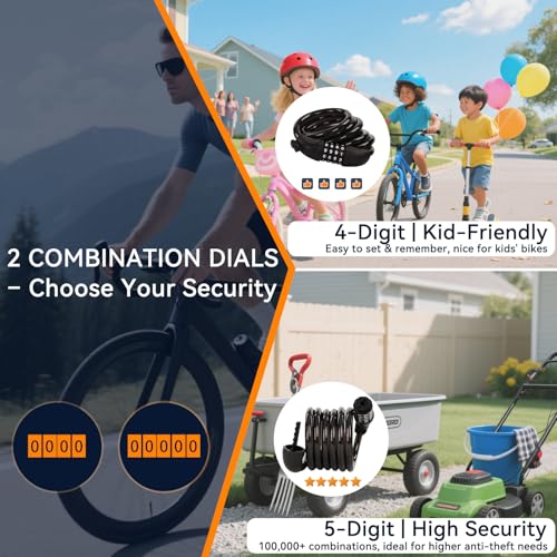 SEPOX 6FT Retractable Bike Lock with 5-Digit Combination and Bracket - 2 Pack - Variation 2/5 Digits-6 Feet