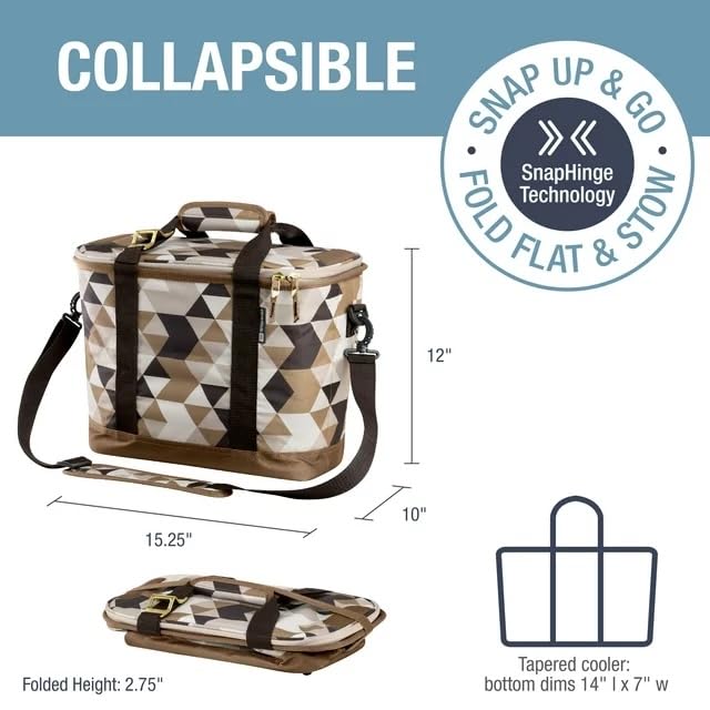 CleverMade Collapsible Insulated Cooler Bag – 24 Can Leakproof Soft Cooler for Beach, Travel, Car – Shoulder Strap, Bottle Opener – Desert Camo