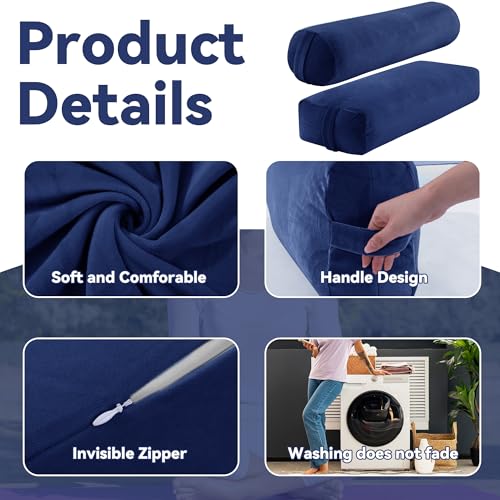 Royalay Yoga Bolster Pillow Set with Carry Handles - Dark Blue, Rectangular & Cylinder for Restorative Yoga and Meditation