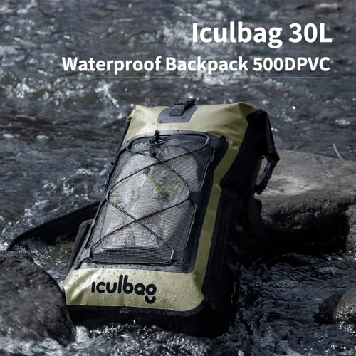 Waterproof Dry Bag Backpack for Travel and Kayaking - Armygreen 30L