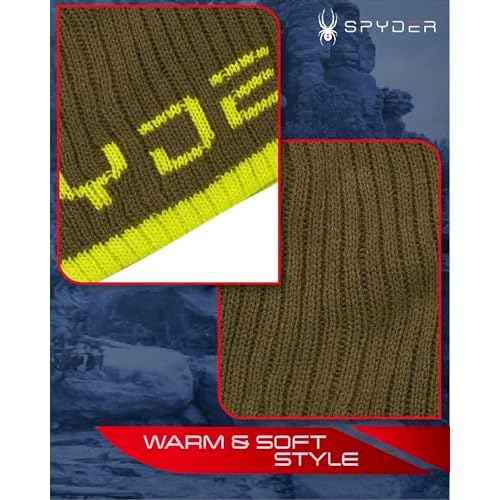 Spyder Knit Mens Beanie - Lightweight Slouchy Beanie for Men Warm Soft Skull Caps Acrylic Mens Winter Hat with Logo