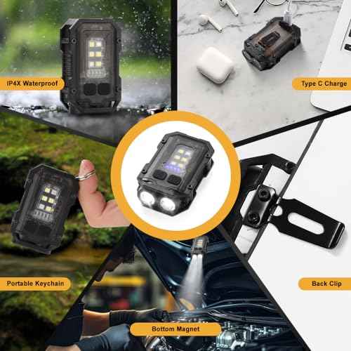 Mini EDC Flashlight, Small Powerful Keychain Flashlight with Sidelight, High Lumens 800lm, USB-C Rechargeable, Keychain Light with Clip - 8 Mode, IPX4 Waterproof, for Hiking, Running, Black