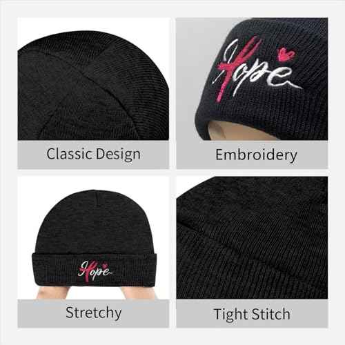 Faith, Jesus Fish Embroidery Beanie Hat for Men Women Winter Knit Cuffed Warm Stretch Skull Knit Hats Cap Black