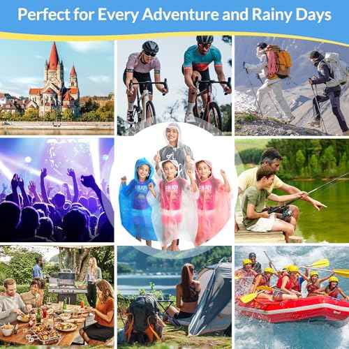 Family Pack Disposable Rain Ponchos: Waterproof, Reusable, Lightweight for Adults & Kids