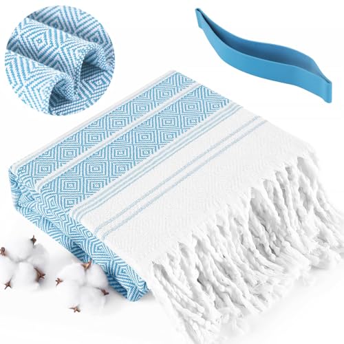 Genovega Oversized Turkish Beach Towels 74"x38" Thin Quick Dry Sand Free Pool Swim Bathing Towel Extra Large Blanket Adult Travel Essentials Cruise Accessories Must Haves Summer Light Blue Stuff