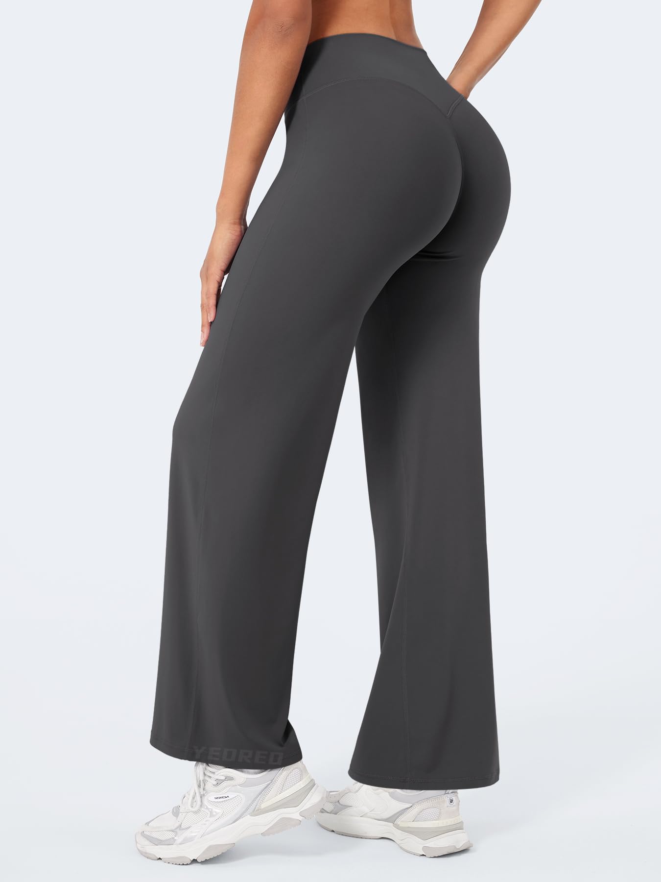 YEOREO Workout Leggings Womens No Front Seam Straight Leggings 29" High Waist Buttery Eddiy Gym Yoga Pants Dark Gray XS