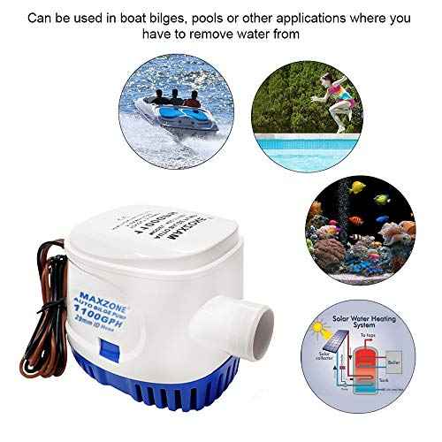 Automatic Submersible Boat Bilge Water Pump 12v 1100gph Auto with Float Switch, 1-1/8" Outlet, Compact Marine Boat Yacht