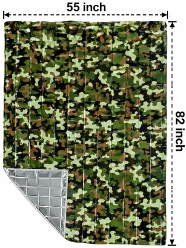 Emergency Survival Kit 4 Pieces - Camouflage Blankets & Orange Ponchos - Waterproof & Thermal Insulated Gear for Camping, Hiking, Disaster Preparedness - Variation 4