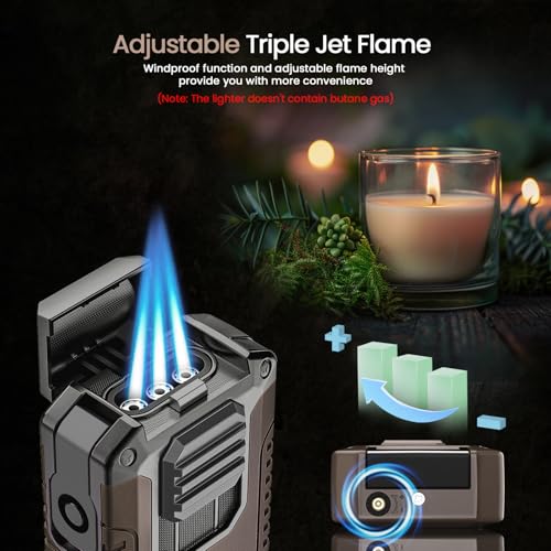 Brown 5-in-1 Torch Lighter with Triple Jet Flame & Tools - Windproof Refillable for Travel & Candle
