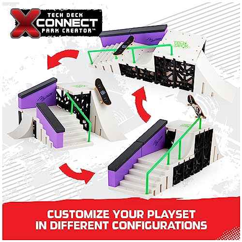 Tech Deck, Nyjah Skatepark X-Connect Park Creator, Massive Customizable Skatepark Ramp Set with Exclusive Fingerboard, Kids Toy for Ages 6 and up