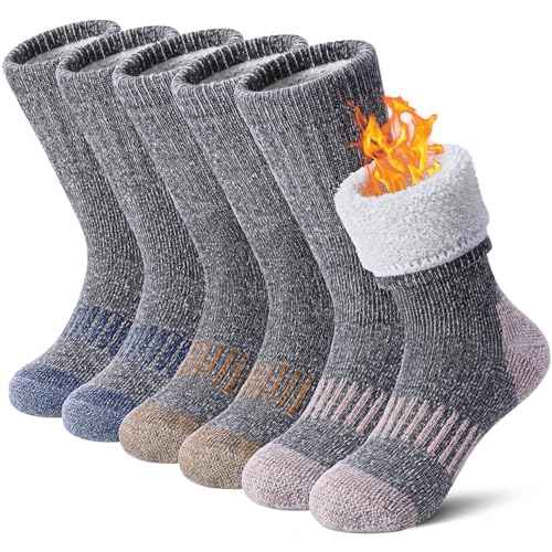 Kids Wool Hiking Socks Boys Girls Merino Wool Socks Thermal Winter Warm Thick Cushion Cozy Boot Crew Socks