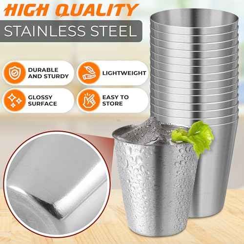 VIKROM 15 Pcs Stainless Steel Shot Glasses - 30ml (1oz) Tiny Metal Shot Glasses, Lightweight and Easy to Store, Durable Metal Shots for Parties, Easy to Clean, Good for Hiking, Travels, and Picnics