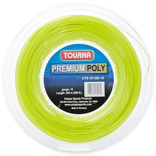 Tourna Premium Poly Tennis String 16g Reel - Optic Yellow, Heavy Spin Control