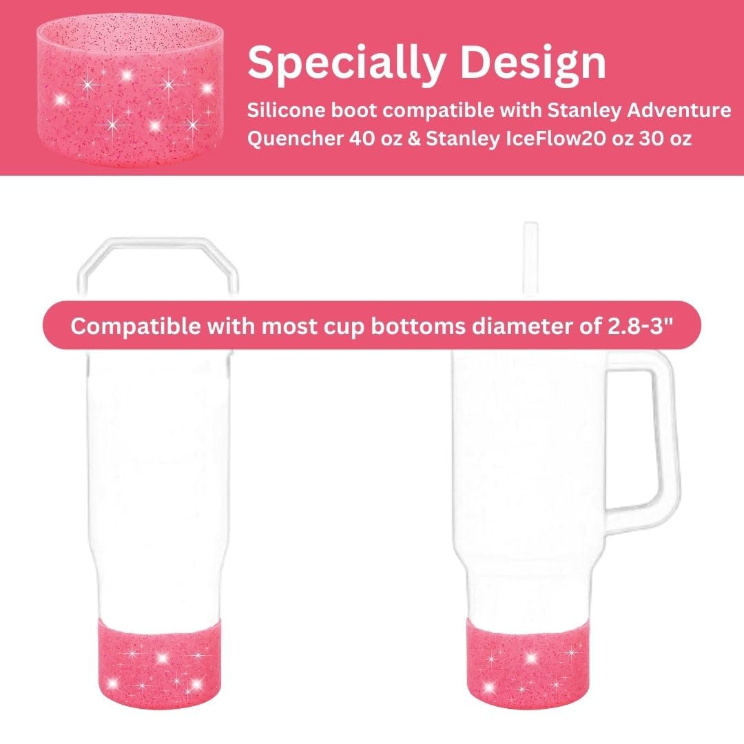 Generic Glitter Silicone Sleeve/Boot for Stanley Cup Protector 20oz-40oz & Anti-Slip BPA Free Bottom Cover Bumper for Sport Bottles & Stanley Cup Accessories (Rose RED W/Glitter)