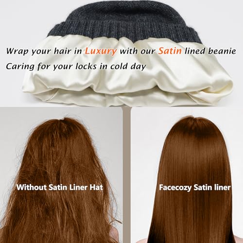 Cashmere Blend Satin Lined Beanie Hat Wool Winter Hats for Women Men Cuffed Hat Silk Lining Slouchy Beanie Women Knit Hat