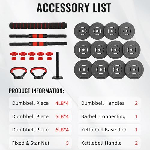 Fitvids Multi-Functional Portable Changeable Dumbbell and Barbell Kettlebell Set - Adjustable Weights