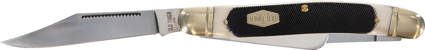 Old Timer 858OTB Genuine Bone Lumberjack Stockman Traditional Folding Pocket Knife with 3 Mirror-Polished High Carbon SS Blades, and Ergonomic Handle for EDC, Camping, Whittling, Hunting, and Outdoor
