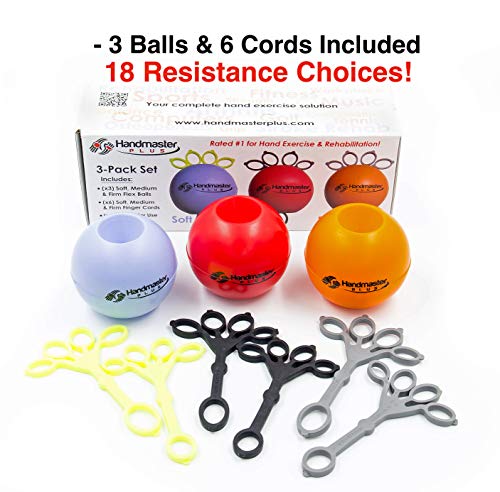 Handmaster Plus Hand Exerciser Set of 3 - Stress Relief & Finger Strengthening Balls
