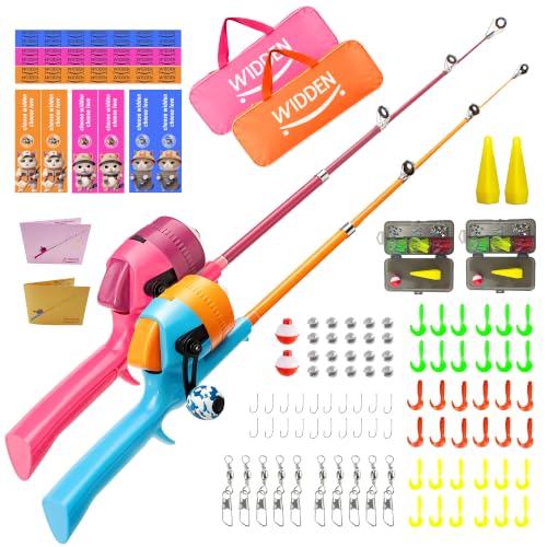 Kids Fishing Pole Set with Starter Kit - Pink & Orange for Beginners