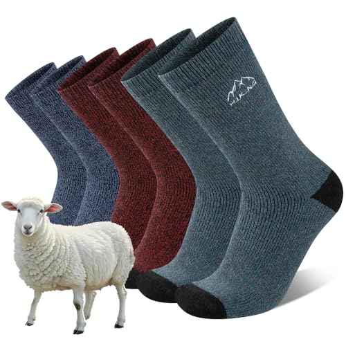 COOVAN Mens Merino Wool Hiking Socks Crew Thermal Winter Outdoor Boot Socks for Cold Weather 3 Pairs