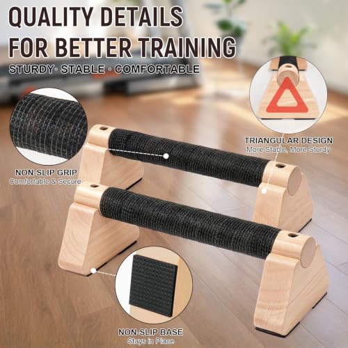 Wooden Parallettes Bars for Handstand & Calisthenics - 25cm