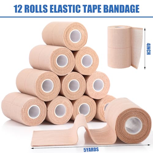 12 Rolls 4-Inch Elastic Self-Adhesive Bandage Wrap for Sports Pets & First Aid - Breathable, Reusable, Rebound Flexible