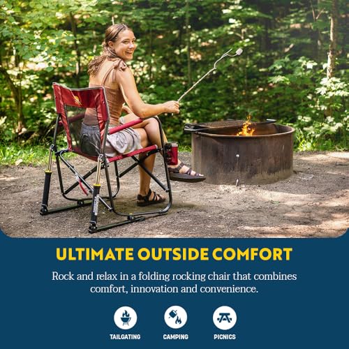 GCI OUTDOOR Freestyle Rocker Camping Chair | Portable Folding Rocking Chair with Solid, Durable Armrests, Drink Holder & Comfortable Backrest ? Royal Blue
