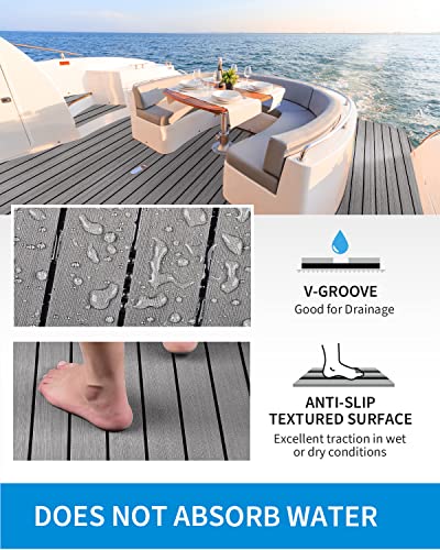 Gray Boat Flooring EVA Foam Decking Sheet 96"x16.8" with Non-Slip 3M Adhesive