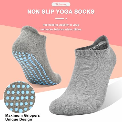 Non Slip Grip Socks for Women - 4 Pairs Yoga Pilates Anti Skid Hospital Socks Black & Gray (Size 5-8) - SkiBeaut