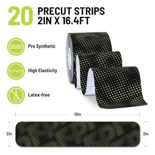 Alpha Synthetic Kinesiology Tape, Ultra-Sticky Adhesive Athletic Tape, 20 Count Precut Strips 1 Roll, Pain Relief & Joint Support, Elastic Kinesio Tape for Knee, Wrist, Ankle, Jet Black